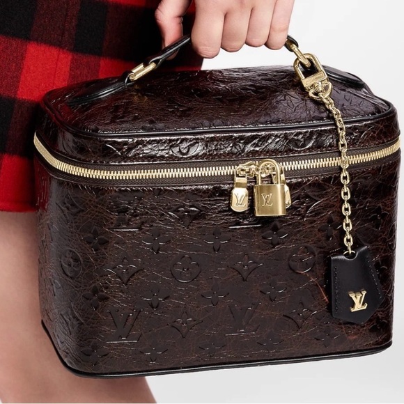 Louis Vuitton Handbags - Louis Vuitton Dark Brown Embossed Vanity Case with Gold Hardware